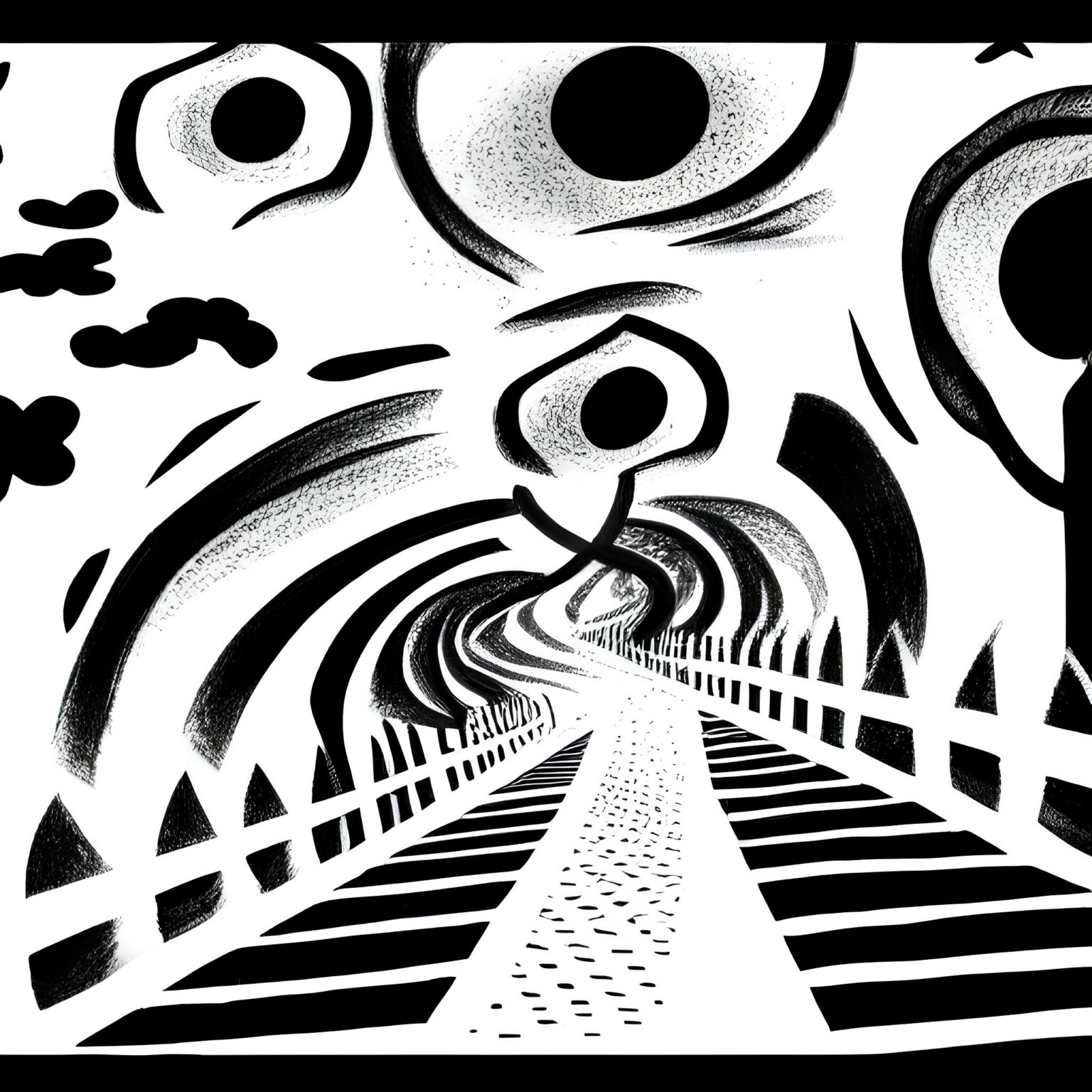 Abstraktes Bild mit einem Weg, schwarz-weiß